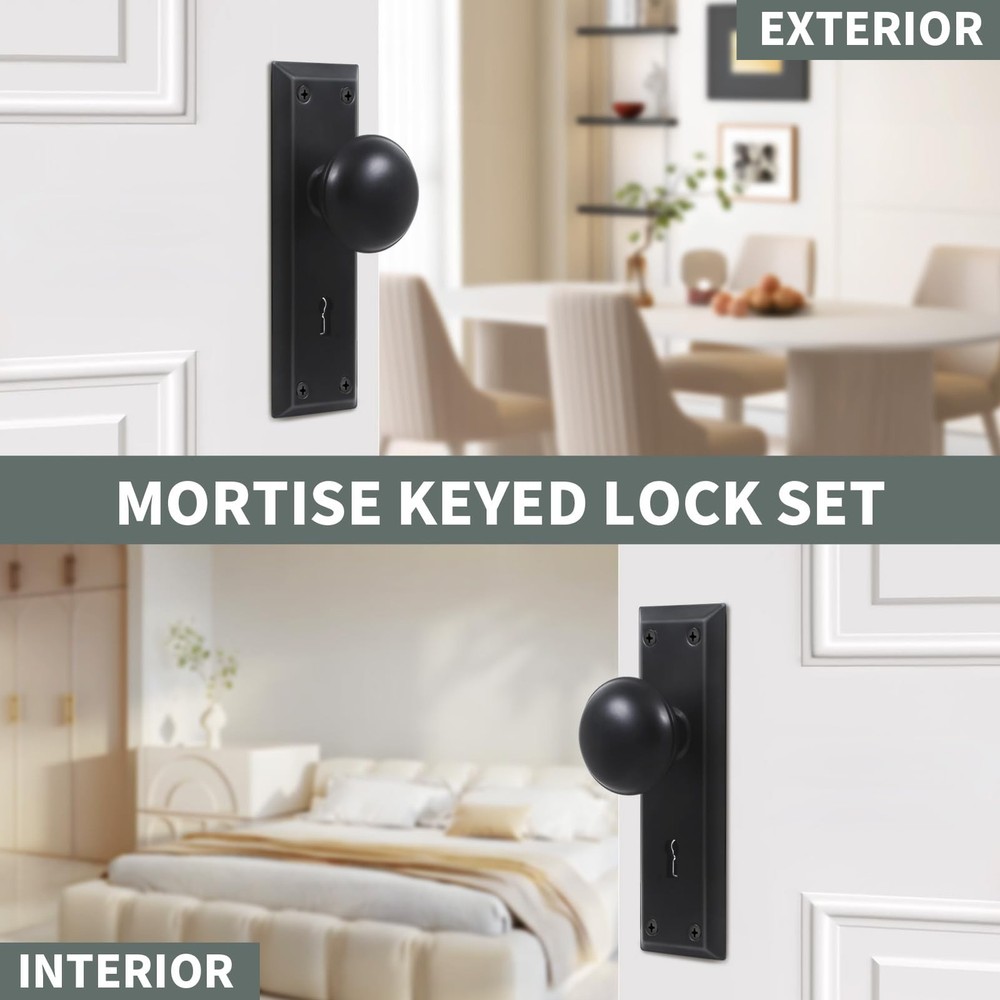 Newliplace Mortise Lock Set for Interior 1 Pack, Matte Black