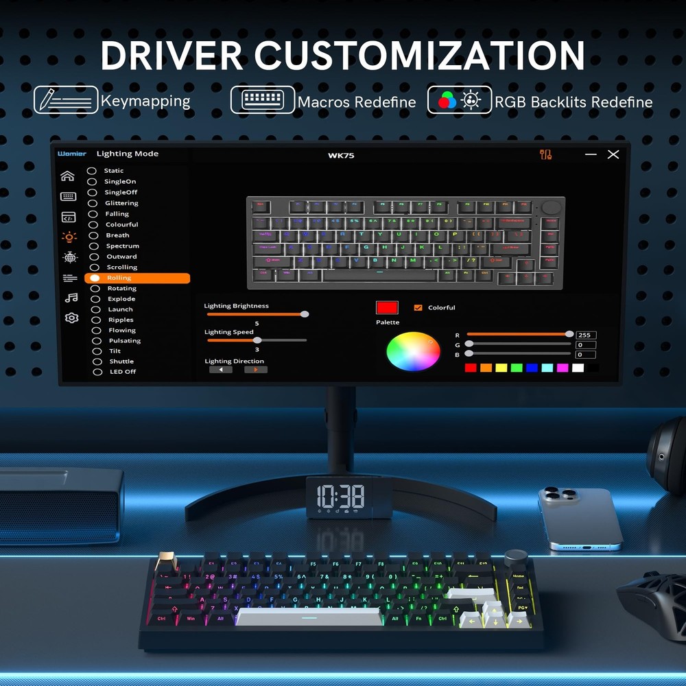 Keymatic Wireless Mechanical Keyboard,75% Hot Swappable Custom Keyboard with ...