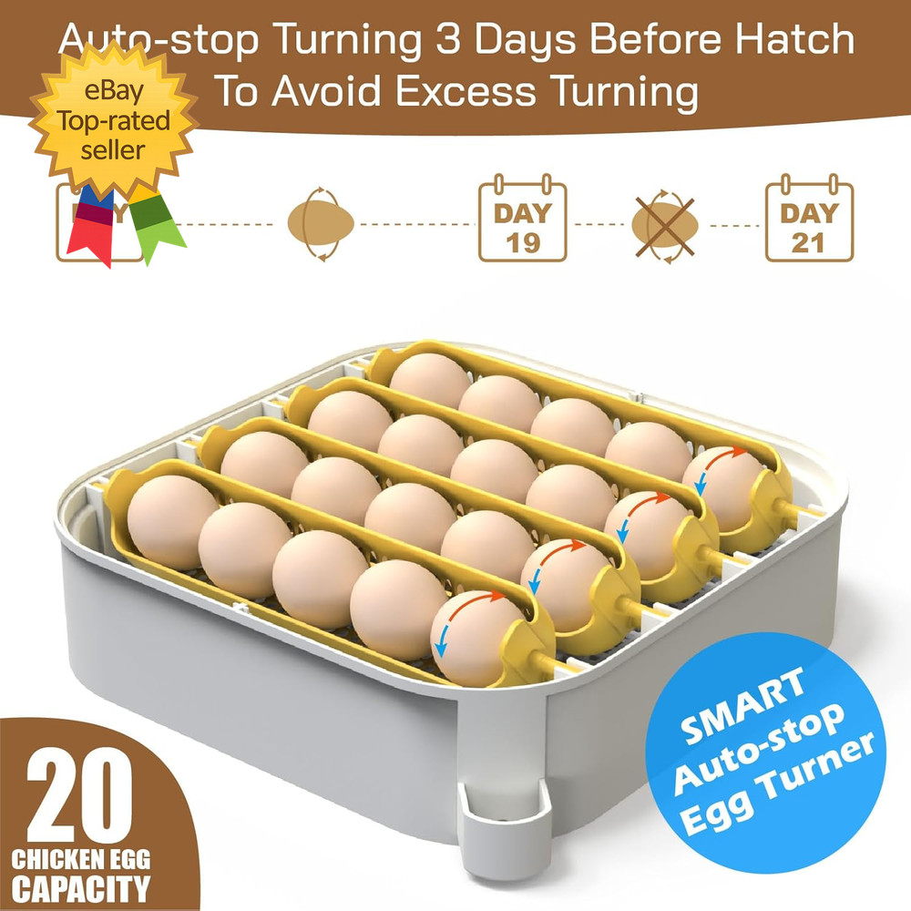 20 Egg Incubator with Humidity Display Egg Candler Automatic Egg Turner