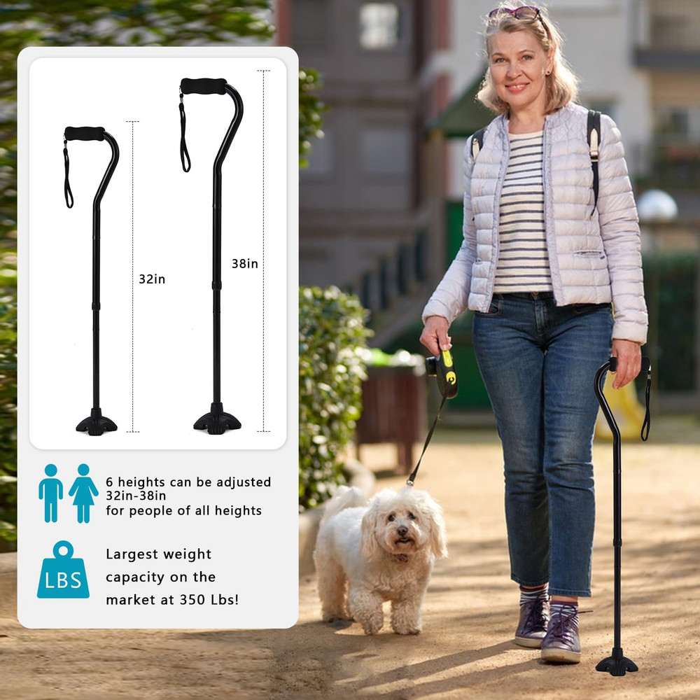 LIXIANG Foldable Offset Walking Cane Floral Printed 5-Level Adjustable Height