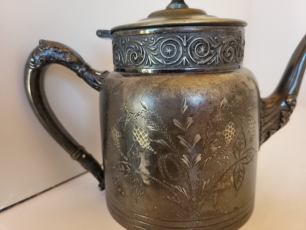 Vintage Union Co Silverplate Coffee Teapot Hingded Lid Floral