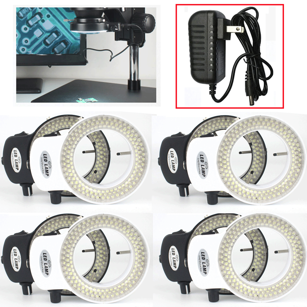 144 LED Stereo Bulbs Microscope Ring Light Illuminator Lamp Adjustable US Plug
