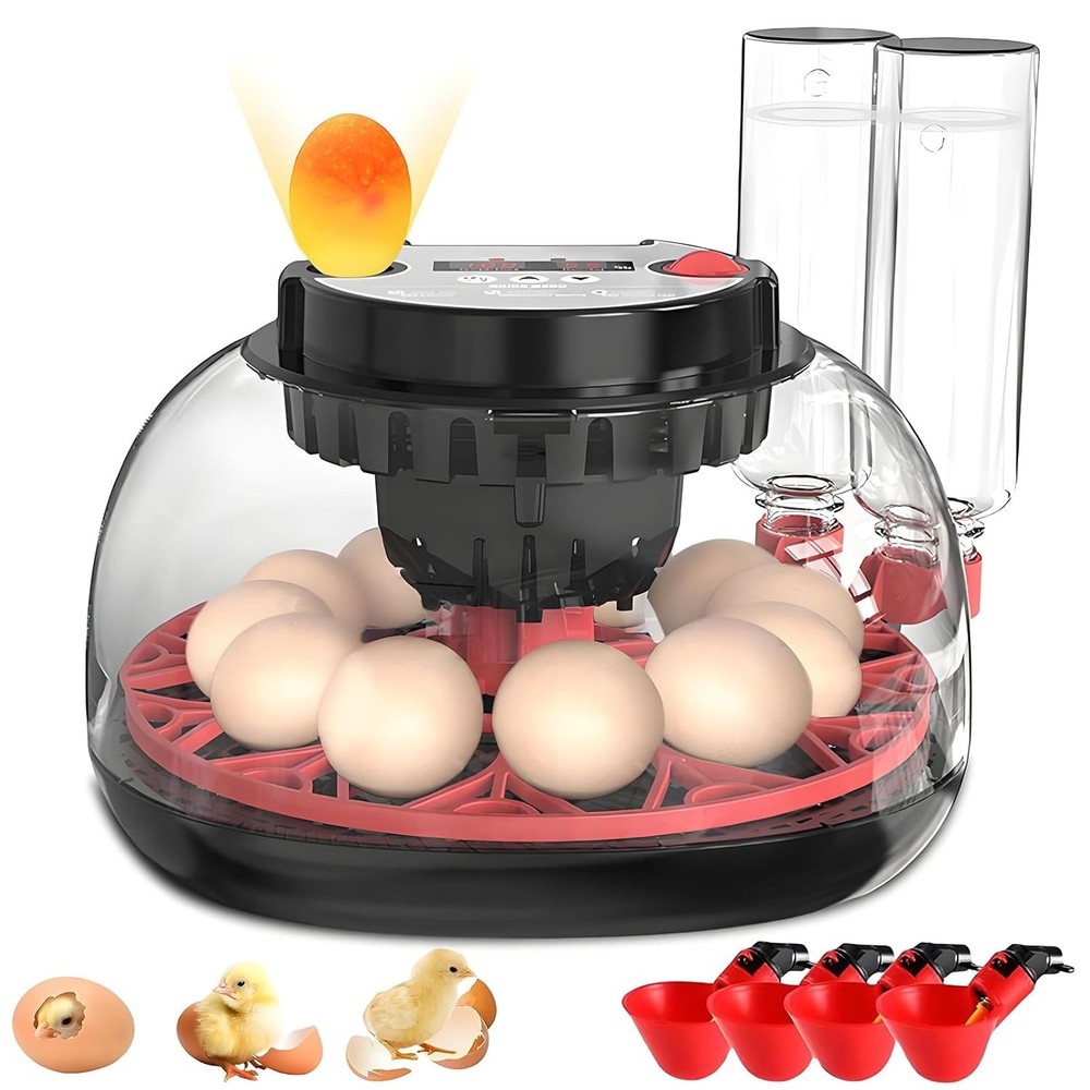 Versatile 12 Egg Incubator with Smart LED Display & Built-In Candling Station