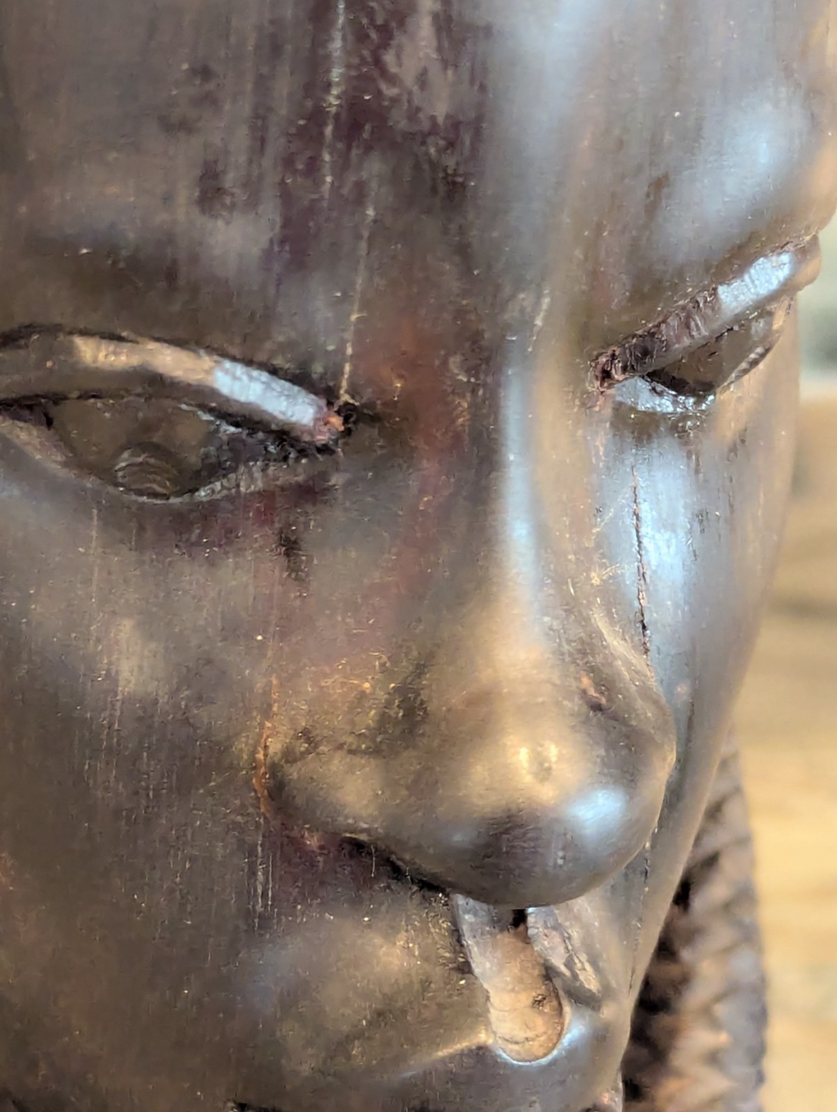 African Tribal Woman Bust Hand Carved Wood Sculpture Ethnographic Head Statue...