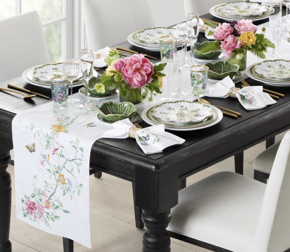 Williams-Sonoma Famille Rose Embroidered Table Runner 16”x108”