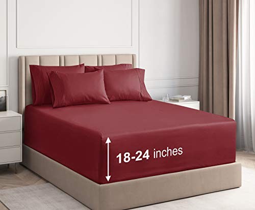 Extra Deep Pocket Sheets - 6 Piece Sheet Set - Size Sheets Deep King Burgundy