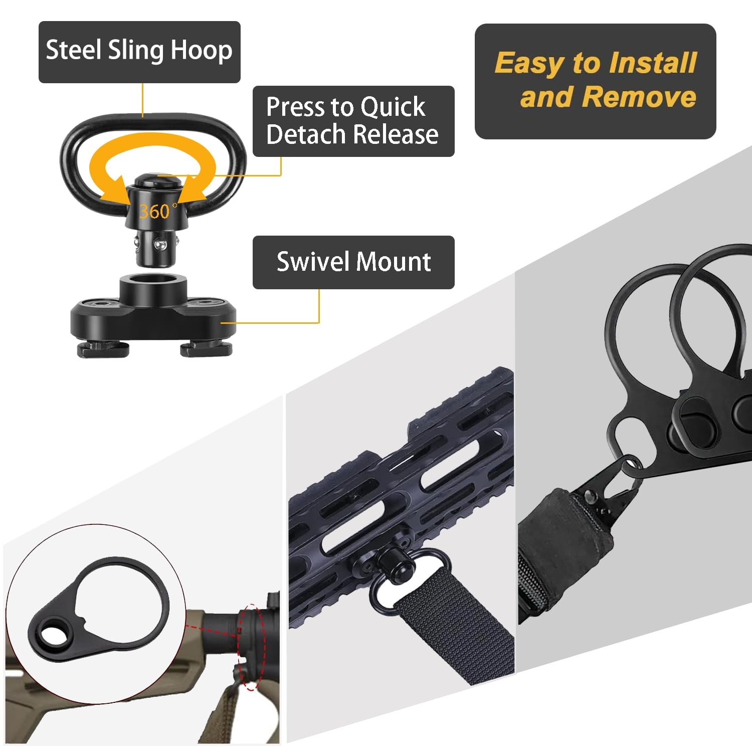 Two Point Traditional Sling 2 Rifle with Swivel Mount Quick Black