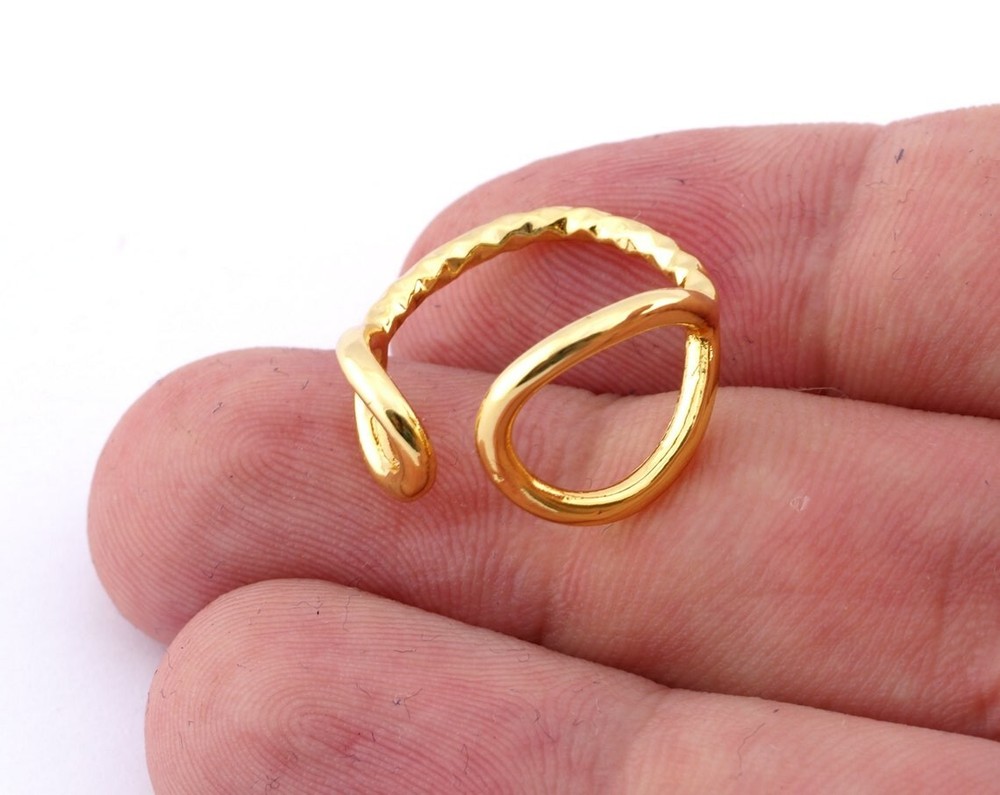 Drop Circles Frames Adjustable Ring Shiny Gold Plated Brass 5-8US size 4350