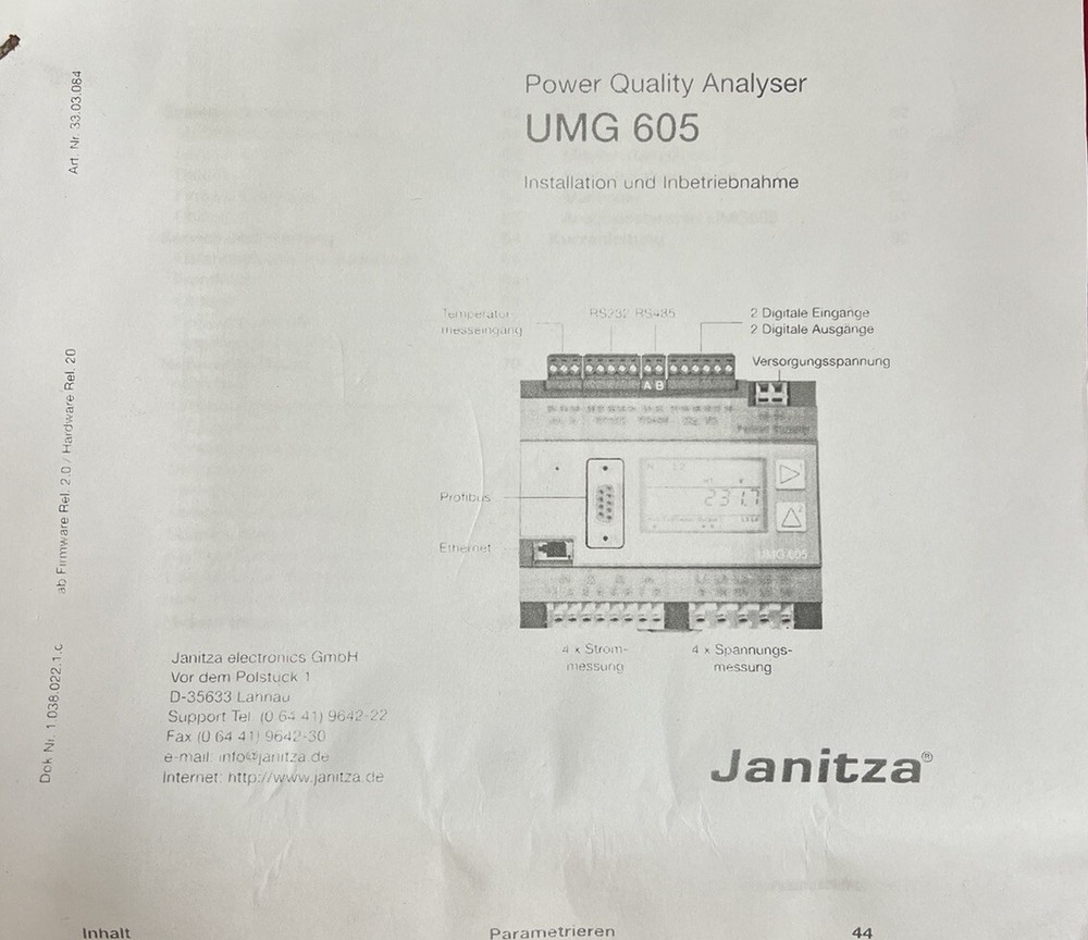 Janitza UMG 605 230V Mains / Voltage Quality / Power Analyzer