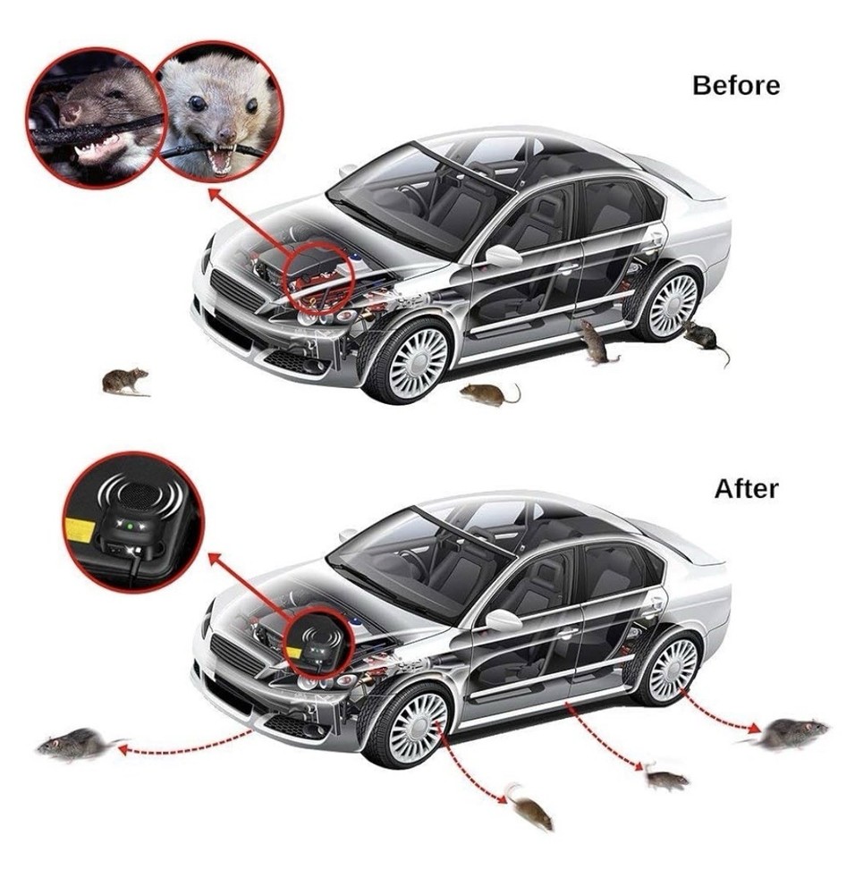 Ultrasonic Car Engine Rodent Repeller Plug-In Electric LED Flashlight 2 Pack
