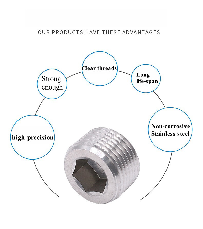 5 Pack 1/8NPT Male Pipe Plug Internal Hex Thread Socket Stainless Steel Silver