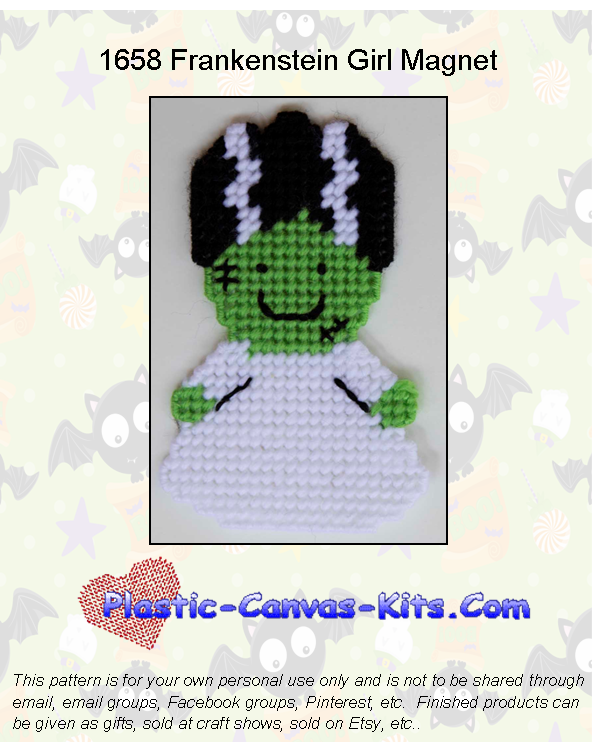 Halloween Frankenstein Girl Magnet-Plastic Canvas Pattern or Kit