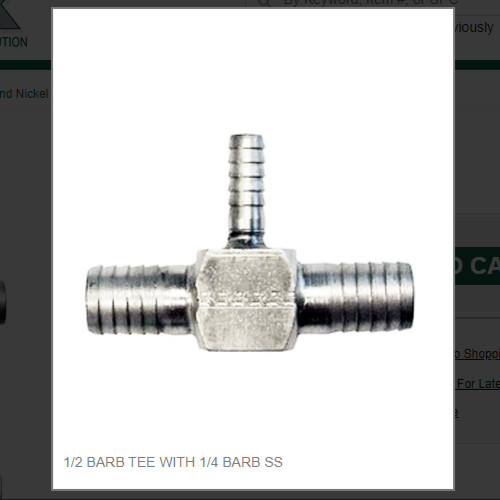 1/2 BARB TEE WITH 1/4 BARB SS # 7097