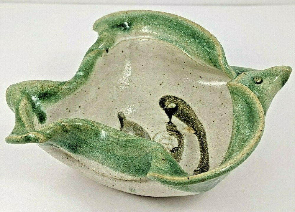 Studio Art Pottery Fish Shaped Bowl Glazed Signed