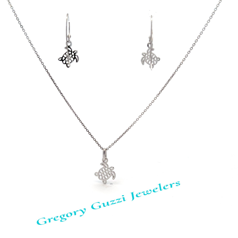 Sterling Silver Turtle Earrings And Pendant Set