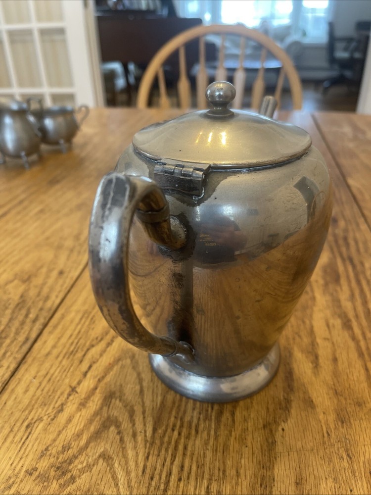 Vintage Academy Silver On Copper Tea Coffee Pot 7” Tall Sweeping Handle Nice 115