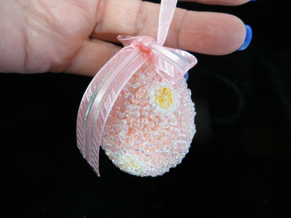 Easter Ornament -- Beaded Pink Egg