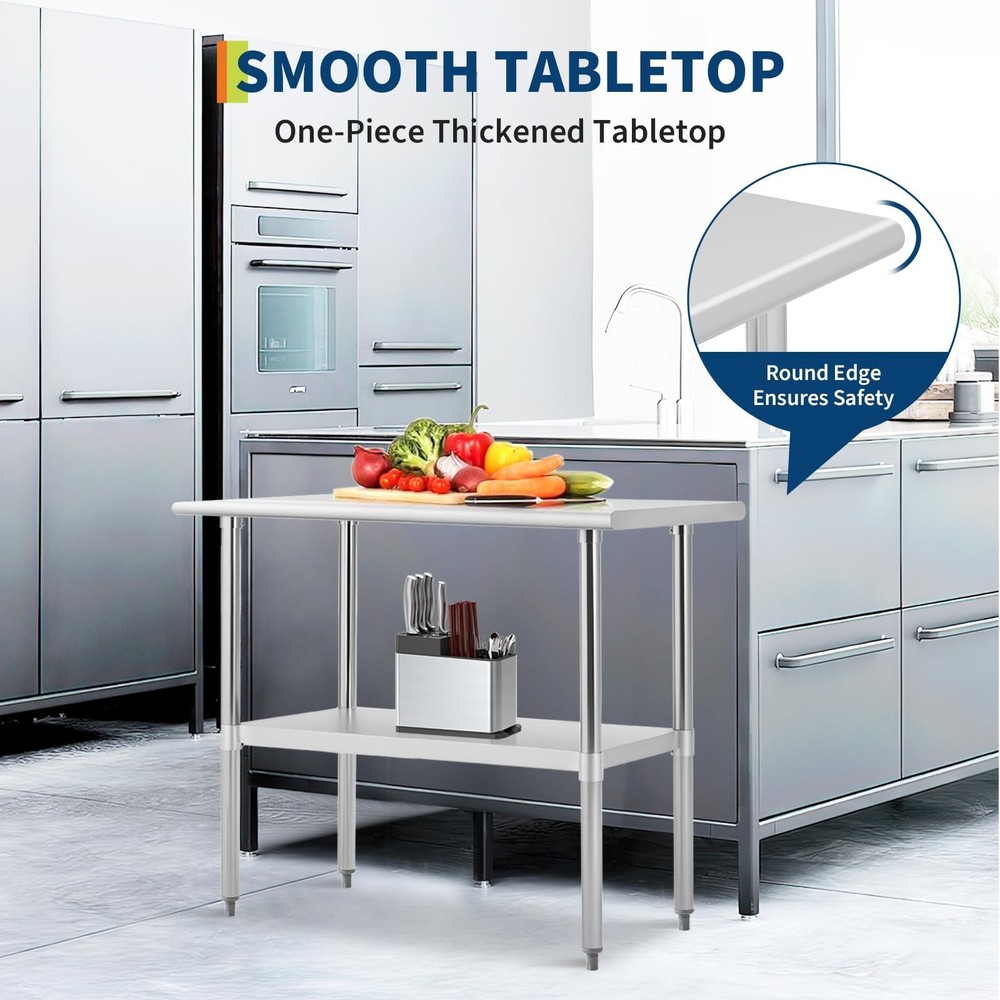Adjustable Shelf Stainless Steel Kitchen Prep Table 48x30 Inch Work Table