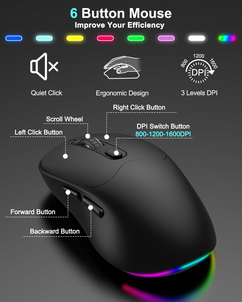 Wireless Keyboard and Mouse Combo, 7 Backlit Effects, Light Up Letters, Recha...