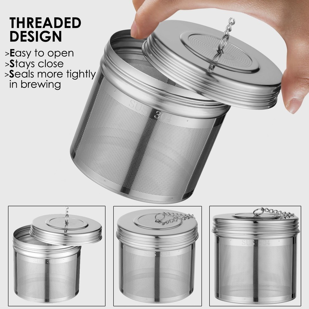 Extra Large Tea Infuser -304 Tea Filter with Threaded Lid & Chain Hook-Perfec...