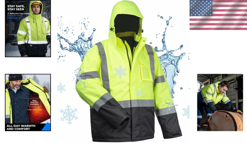 Men's Waterproof Hi-Vis Jacket with Multiple Pockets - Cold Weather Essential