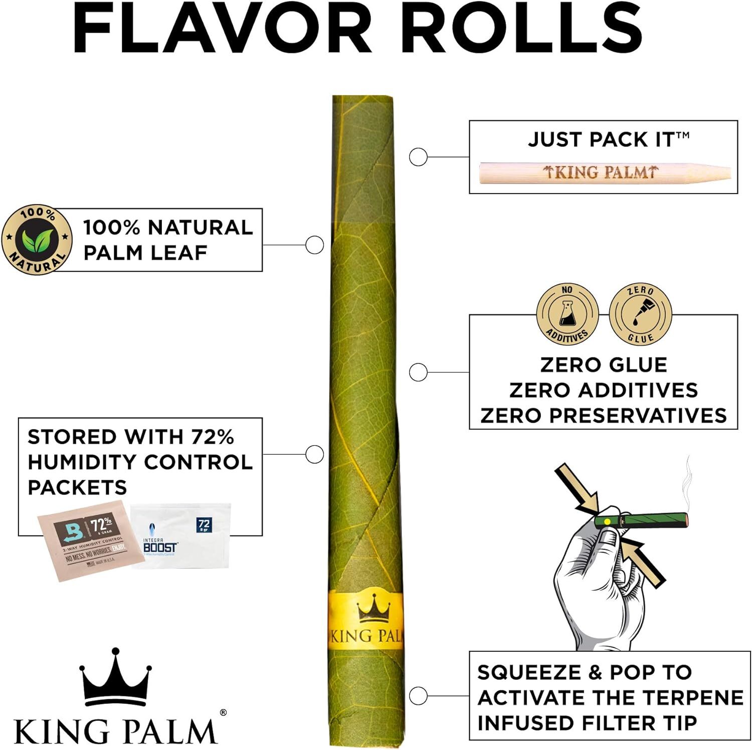 King Palm | Rollie Size | Mixed Flavored Prerolled Palm Leafs | 8 Rolls