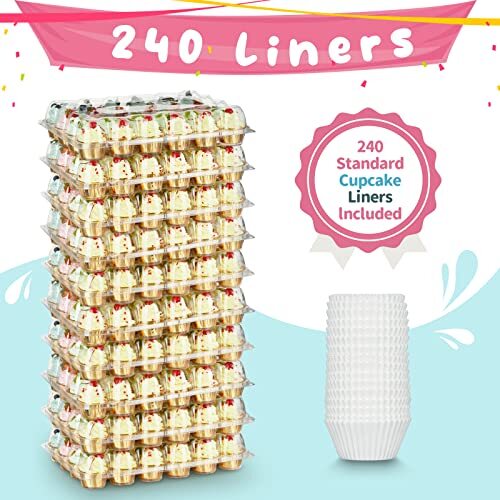 24 Pack x 10 Sets Stackable Cupcake Carrier Holders with 240 Pack Cupcake Lin...