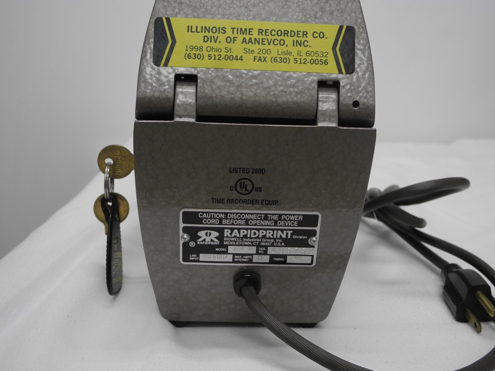 RAPIDPRINT AR-E DATE/TIME STAMP RECORDER W/KEY. TESTED GOOD KEEPS TIME