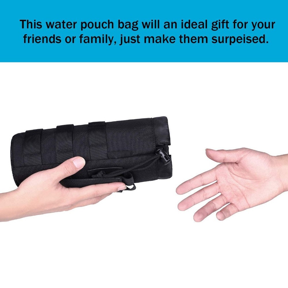Tactical MOLLE Water Bottle Pouch with Drawstring Open Top & Mesh Bottom Holder