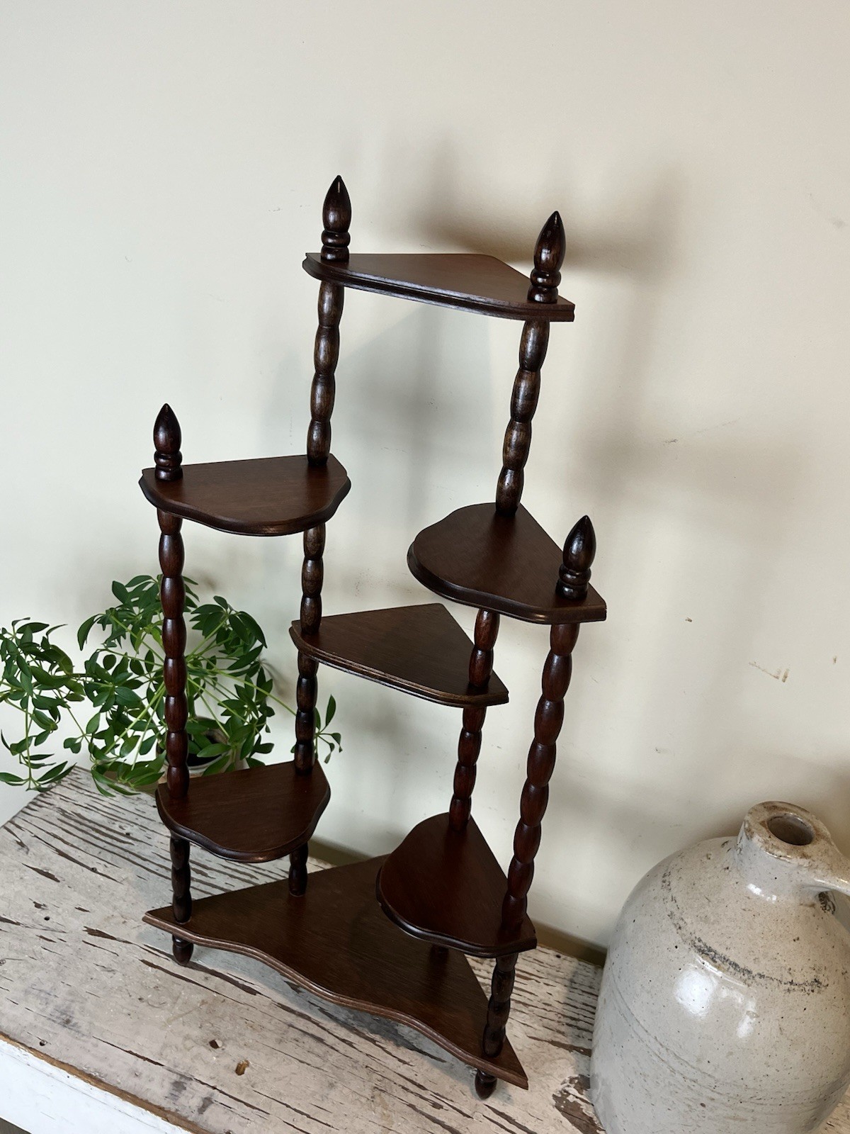 Vintage 1970s Spindle Wooden Corner Curio Display 7 Tiered Display Shelf 24 x 14