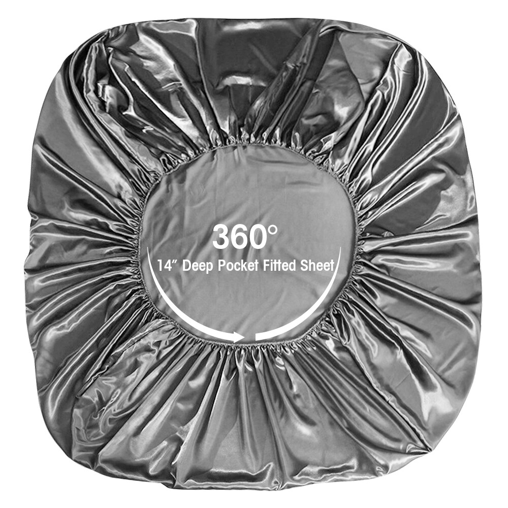 Luxury Silky Satin Sheet Set Bedding Fiited Sheets Soft Pillowcases Solid Color