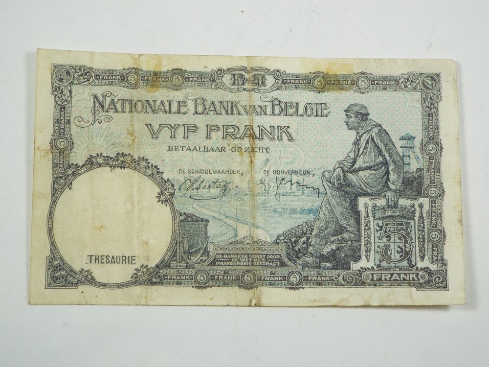 1938 Belgium 5 Francs - (1988) Date Error Note