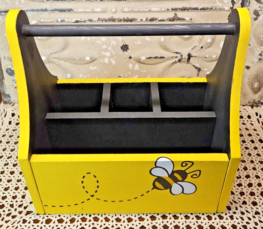 Handmade Yellow and Black Bumblebee Multi-Compartment Toolbox Garden Caddy