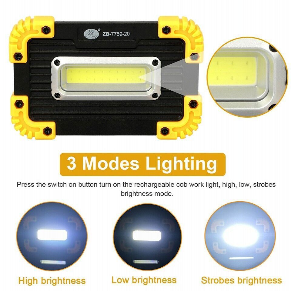 LED+COB Work Light USB Rechargeable Spotlight Floodlight Torch Camping Emergency