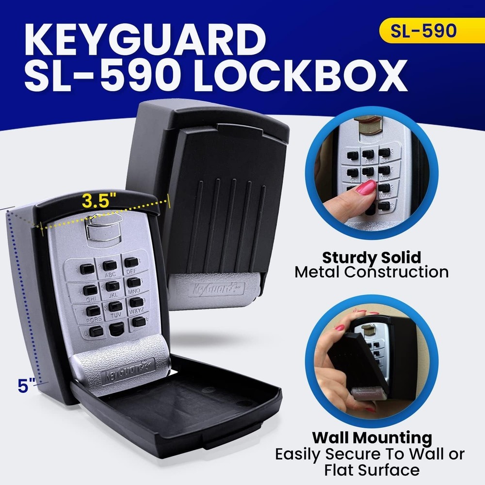 KeyGuard SL-590 Punch Button Lock Box - Secure Wall Mount Key Storage for Homes