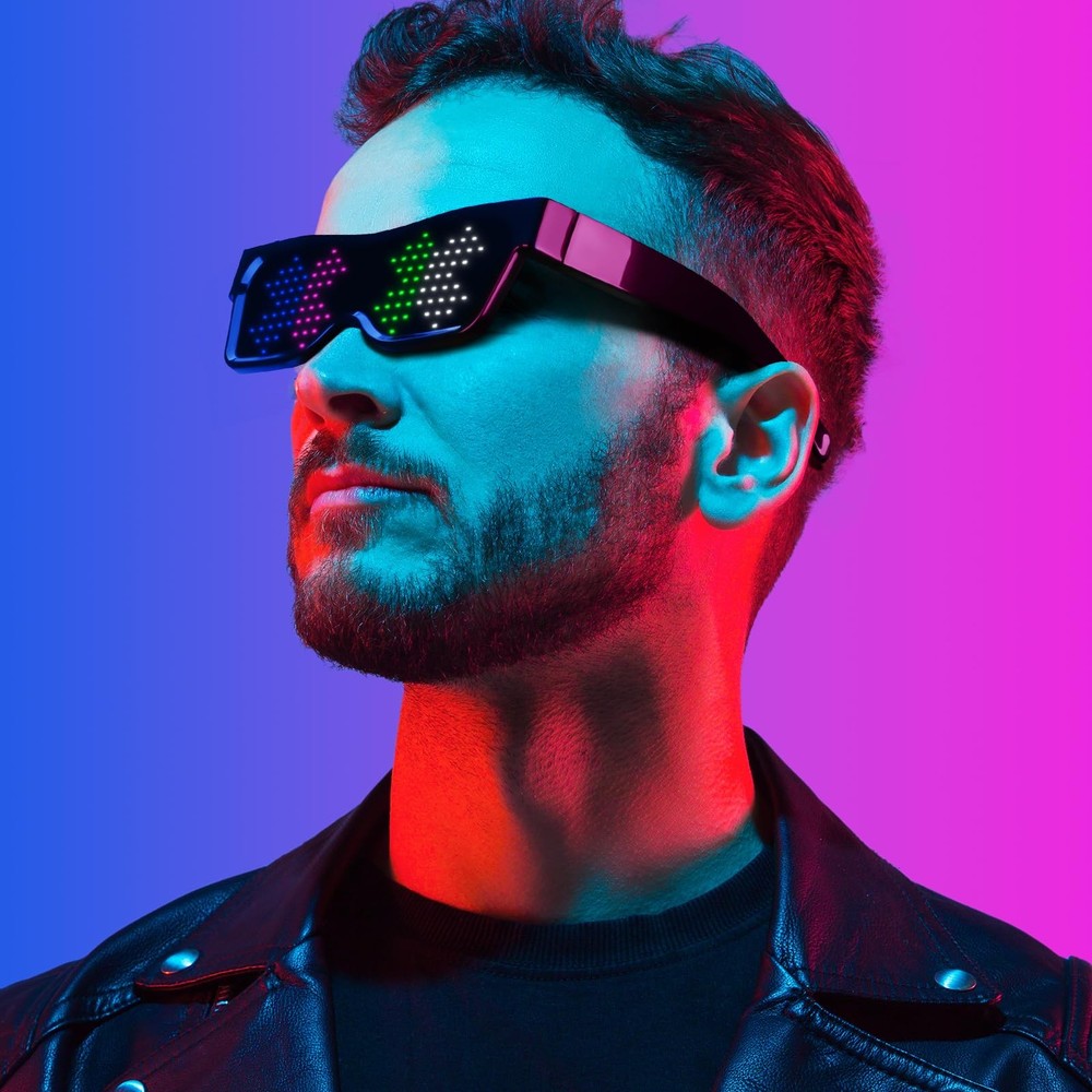 Customizable LED Glasses with App Control, DIY Graffiti, Fixed Multi-Color Di...