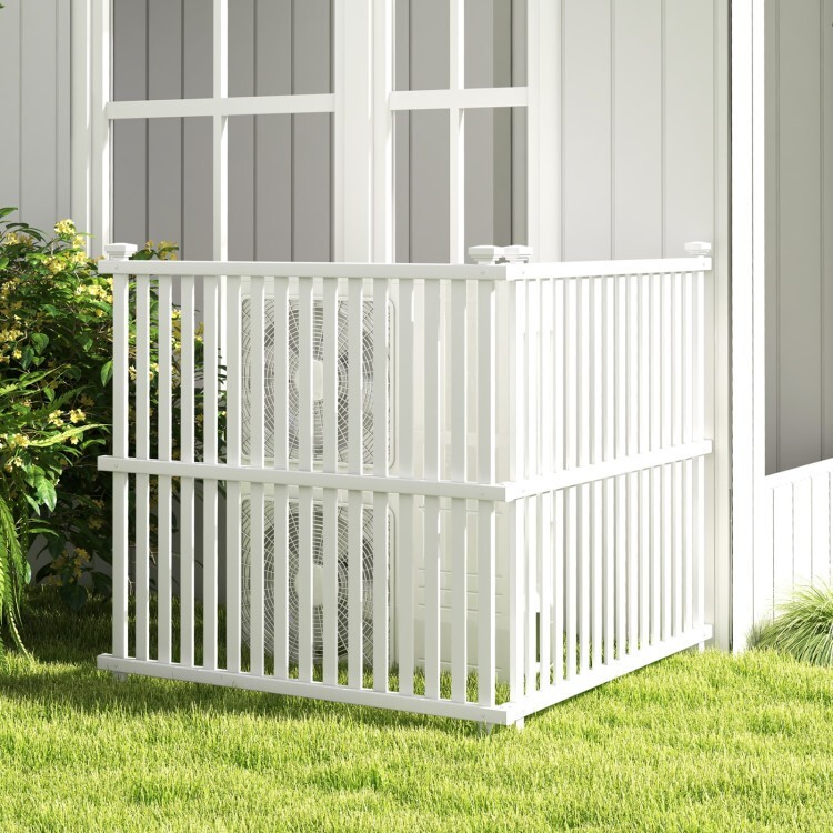 2 Panel Outdoor PVC Air Conditioner Fence w/ 20" Strong Metal Ground Stake White