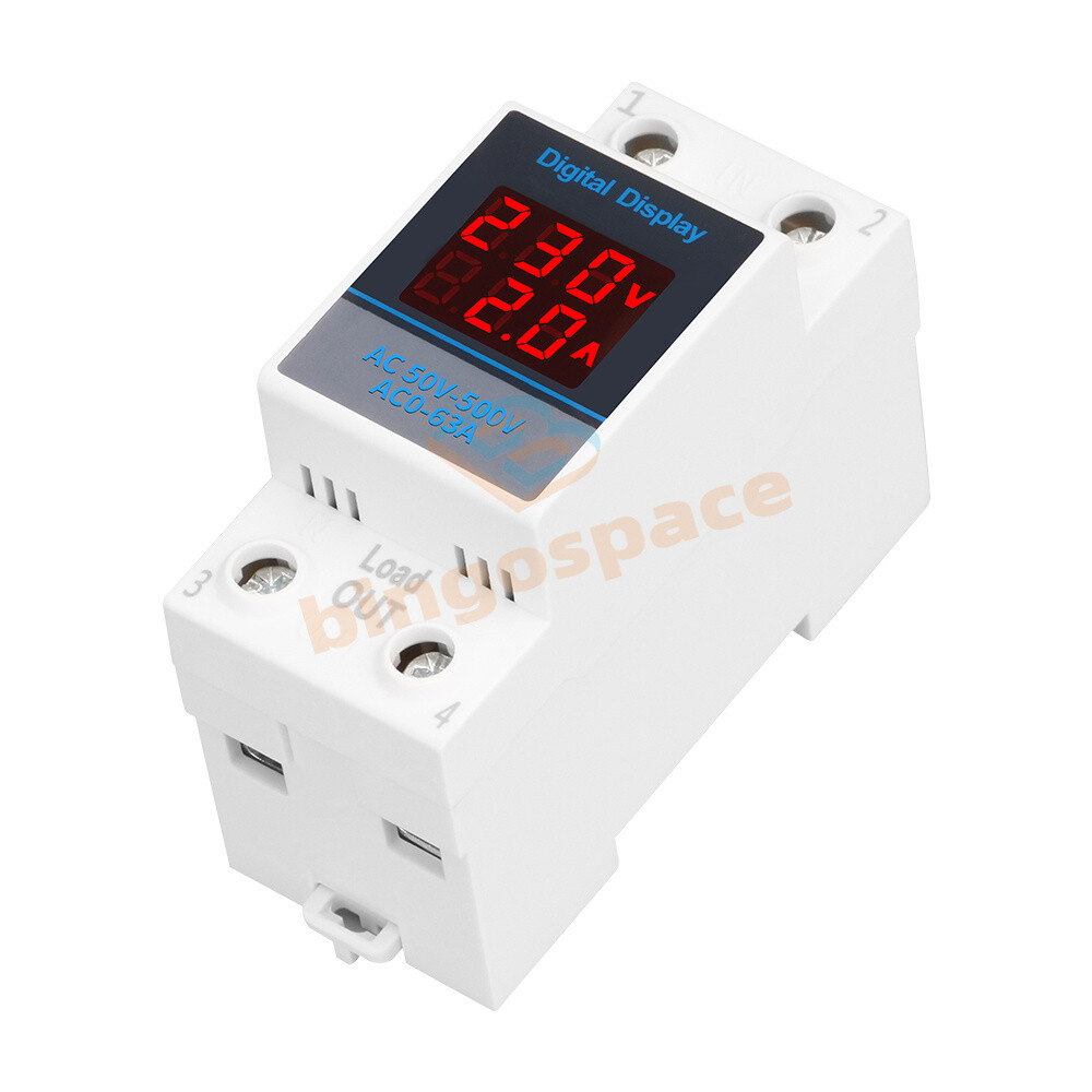 Single-phase Voltage Current Meter AC50-500V 63A DIN Rail Digital Voltmeter US.