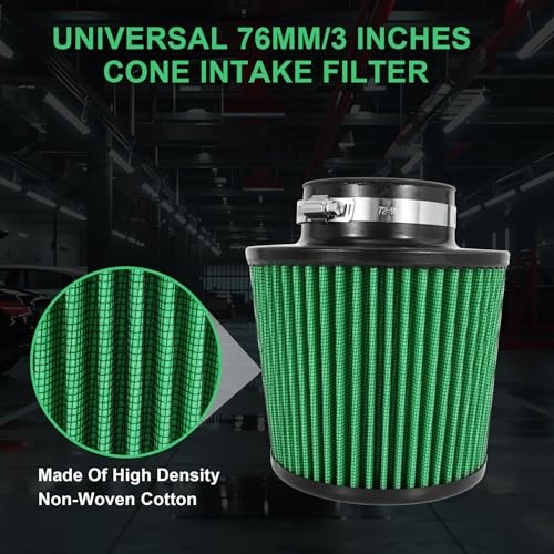 Cold Air Intake Filter High Performance Washable Filter Clamp-On Green