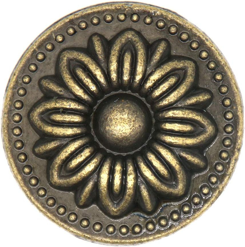 8 Vintage Antique Brass Knobs Handles Pulls - Flower Pattern for Cabinets Drawer