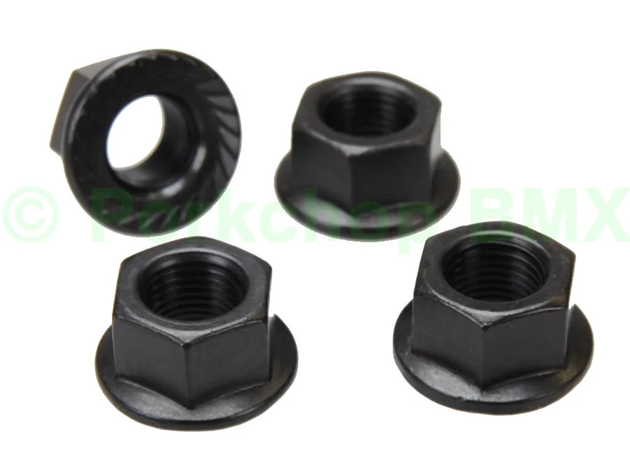 Flanged BMX bicycle axle nut 3/8" X 26T - SET OF 4 - BLACK