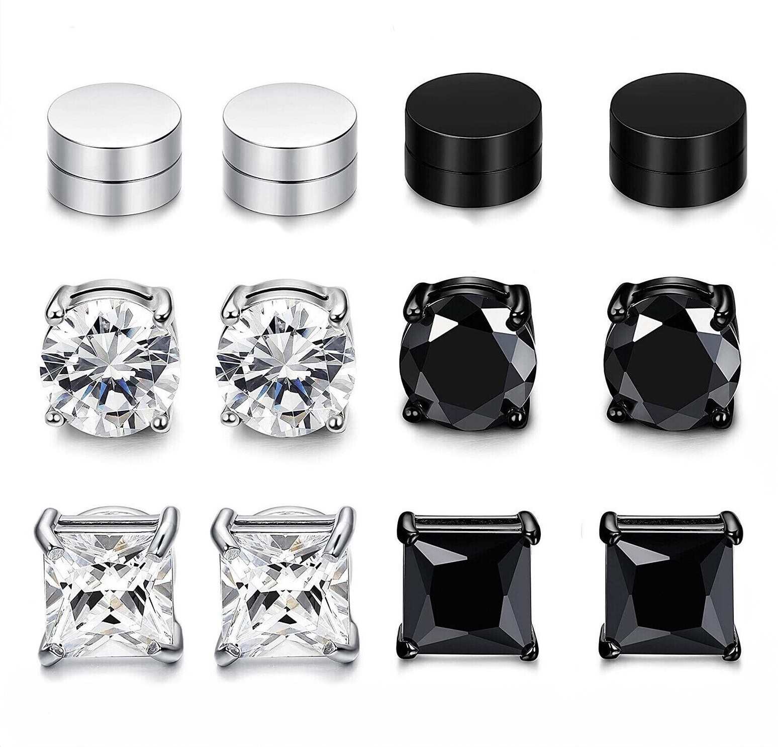 3 Pair Men Women Stainless Steel Magnetic Stud Earrings Non-Piercing Clip on E41