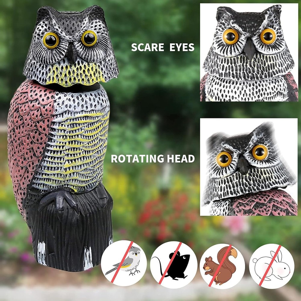 Waterproof Owl Scarecrow with Rotating Head