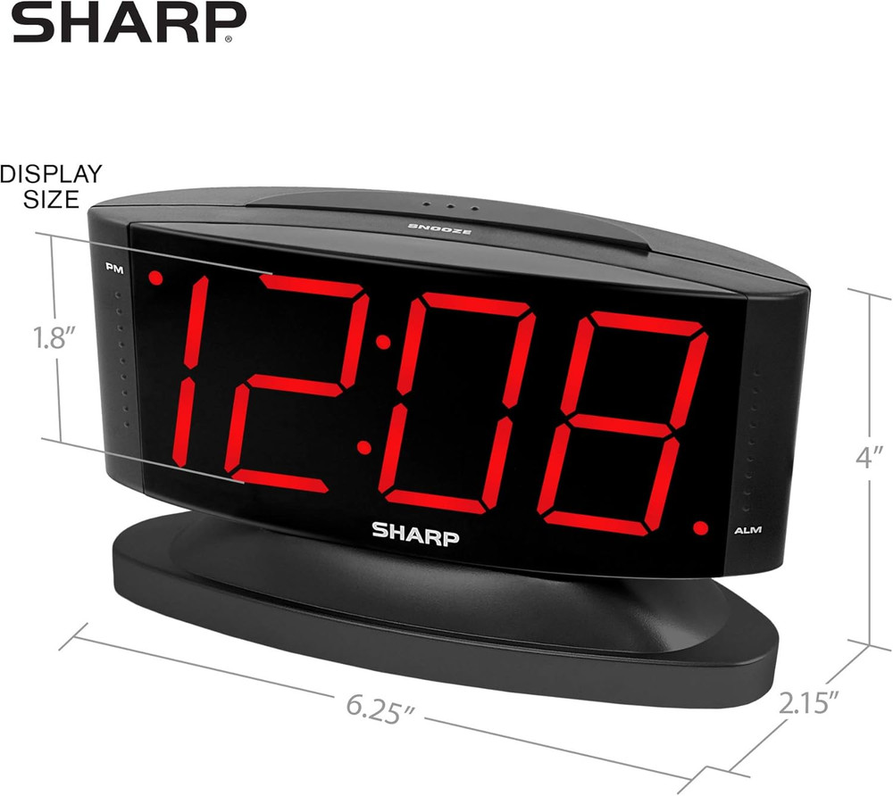 SHARP Home LED Digital Alarm Clock – Swivel Base - Outlet Powered, Simple