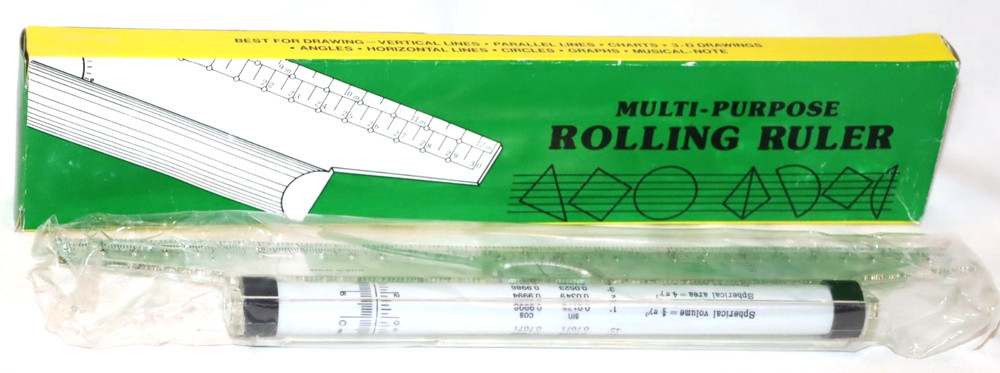 Vintage Multi Purpose 6”Rolling Ruler 3D Drawings Angles Graphs Circles Charts