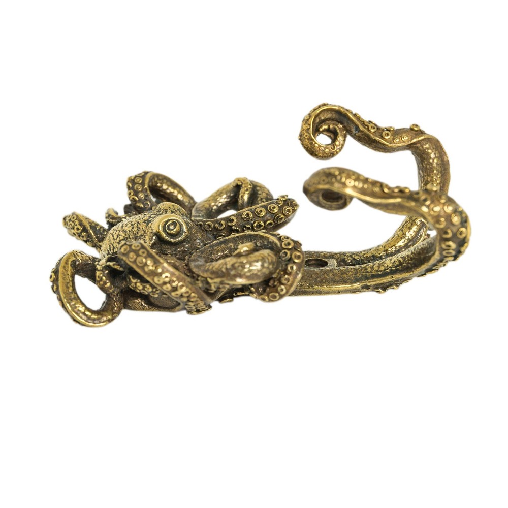 Solid Brass Octopus Double Wall Hook Handmade Nautical Animal Decor