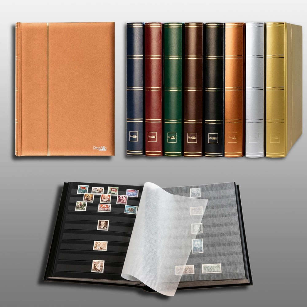 Prophila Metallic Edition Stamp Album (New) 60 Black Sides, Padded Bronze Cover