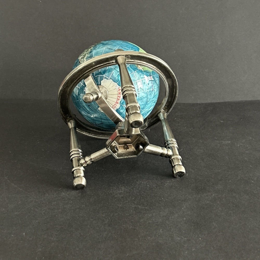 Multicolor Rotating Desktop Globe w Silver Tone Metal Holder