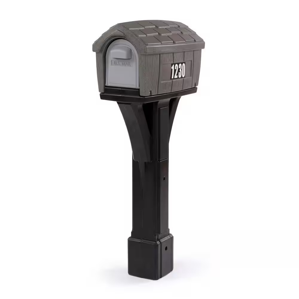 Classic Home Gray Stone / Black Post Mount Mailbox