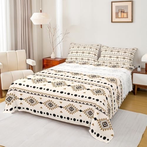 Bohemian Aztec Bed Sheets Set Size, Western Decor Flat Fitted King Multi 30
